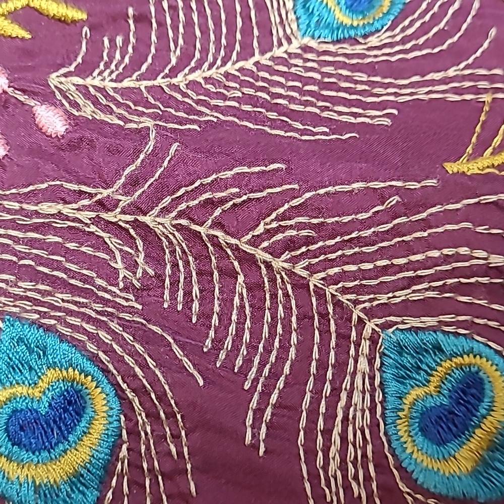 JOHNNY WAS WORKSHOP 100% SILK PEACOCK FLORAL EMBROIDERED TUNIC POPOVER BLOUSE XL - Picture 13 of 15
